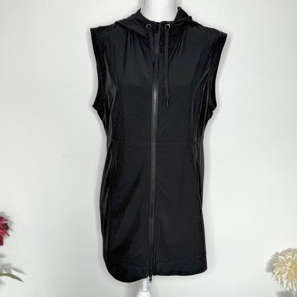 Soybu Hooded Full Zip Active Wear Yoga Workout Vest Black Minimalist Preppy Sz M - Picture 1 of 6